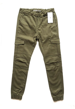 GREEN COTTON CARGO TROUSERS