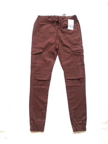 MAROON COTTON COTTON CARGO TROUSER