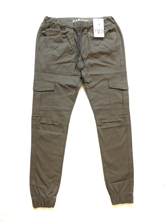 GREY COTTON CARGO TROUSERS