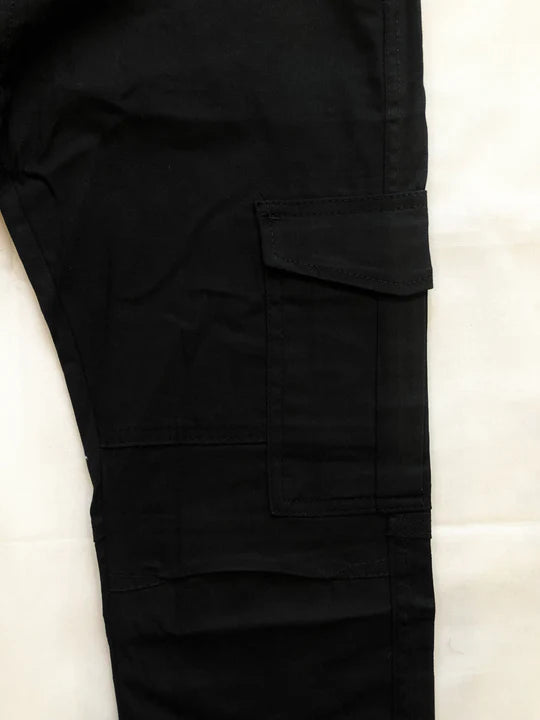 BLACK COTTON CARGO TROUSERS