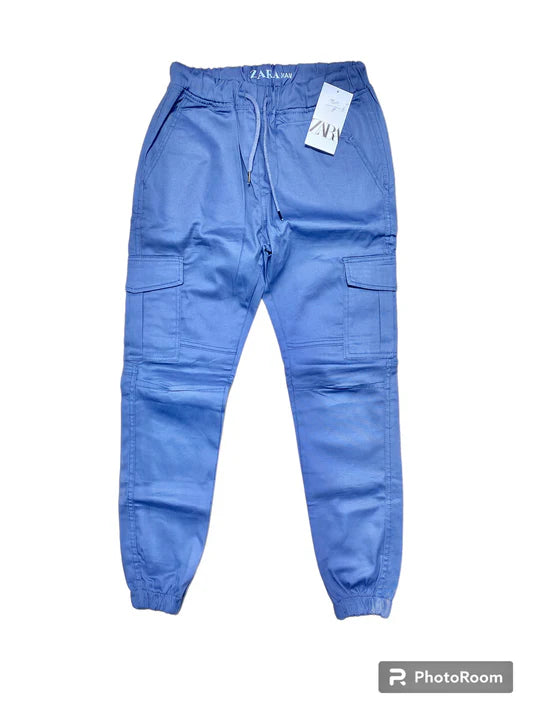 LIGHT BLUE COTTON CARGO TROUSERS