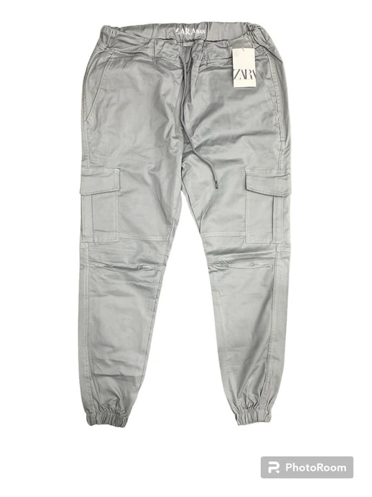 LIGHT GREY COTTON CARGO TROUSERS